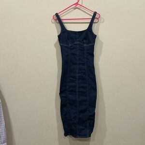 Dark Blue Denim Bodycon Midi Dress
